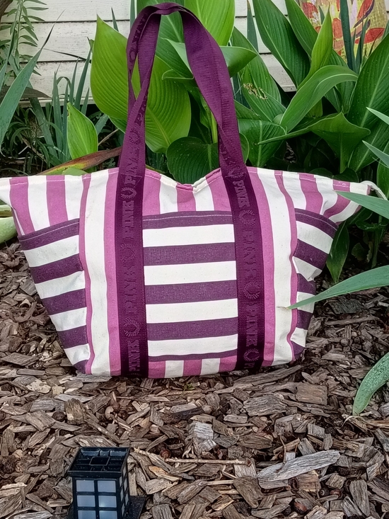 PINK Victoria's Secret Handbags - SOLD 🚨 PINK Victoria's Secret Striped Weekender Canvas Tote
